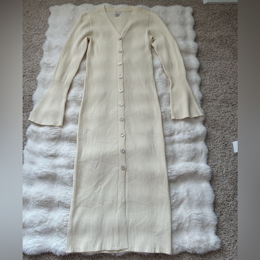 A New Day Cream Button Front Ribbed Knit Midi Dress with Flared Cuffs - XS - Picture 6 of 12